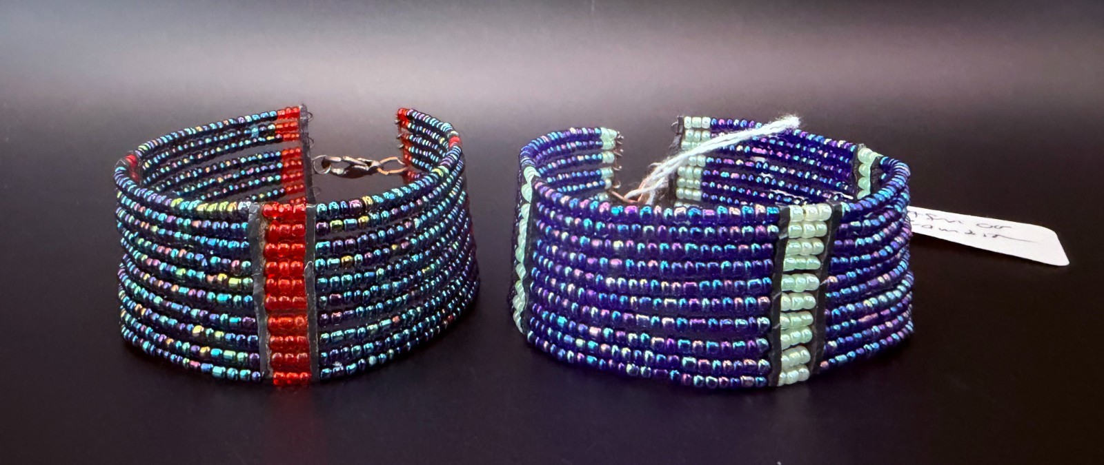 Two African Tanzanian Beaded Cuff Bracelets – Blue Seed Beads
