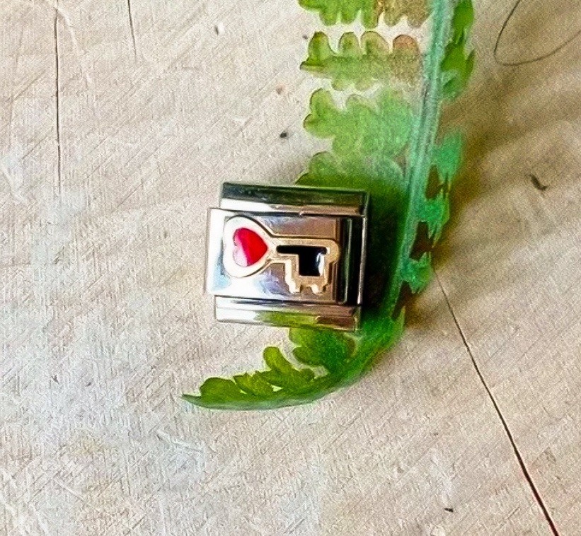ITALIAN CHARM PAGODA NOMINORO 18K KEY TO YOUR HEART LINK ITALY GOLD SILVER SLIDE