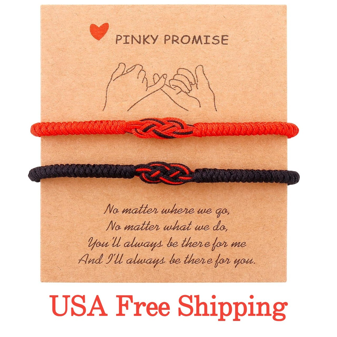 2Pcs Red Black String Braided Bracelet with Lover Knots for Couple Luck Fortune