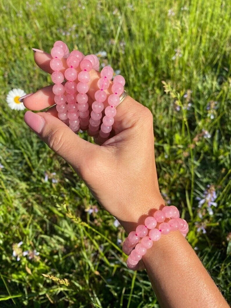 Natural Rose Quartz Stone Bracelet 8mm Beads Pink Crystal Women Bracelet Gift
