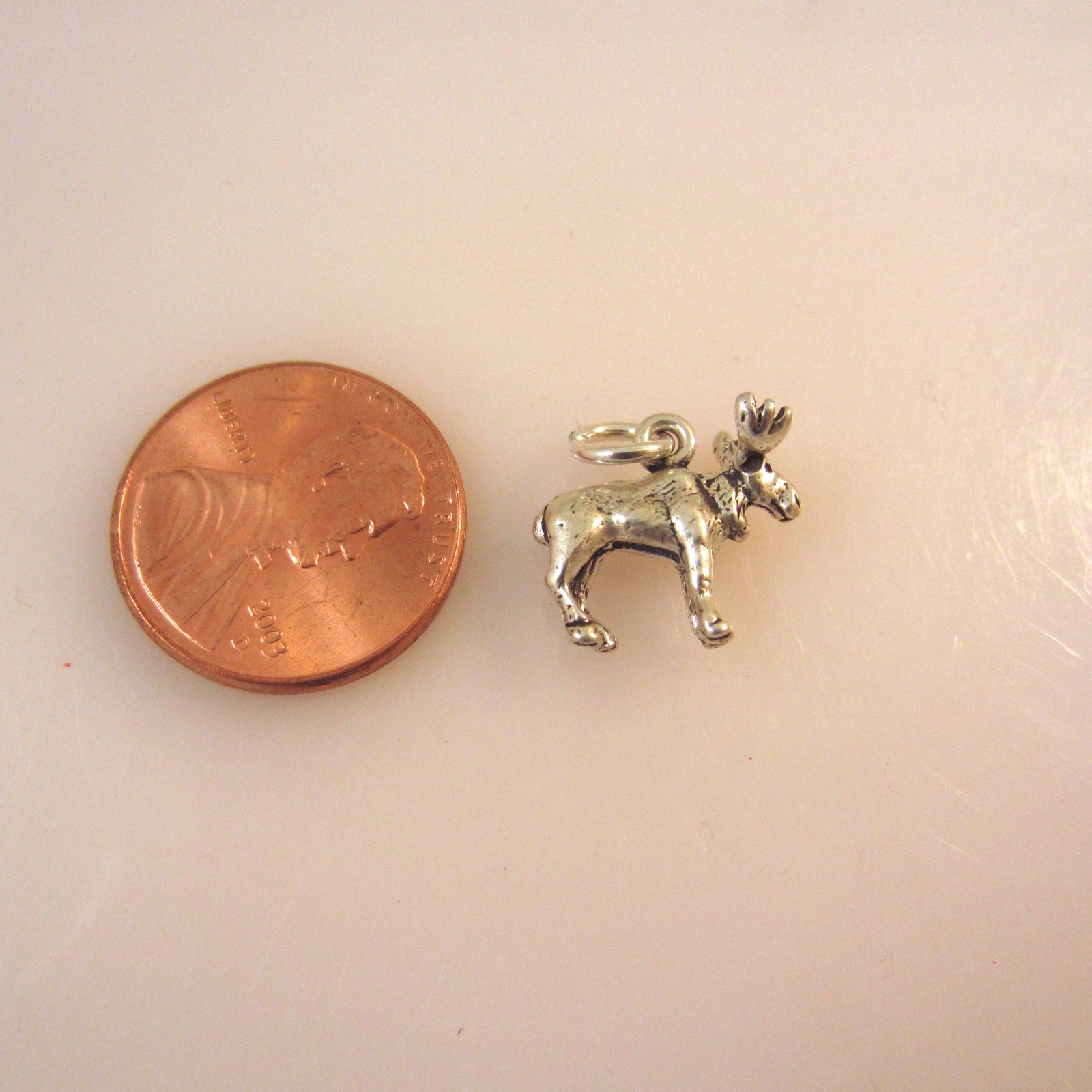 .925 Sterling Silver 3-D MOOSE CHARM NEW Pendant Male Bull Rack Antler 925 AN21