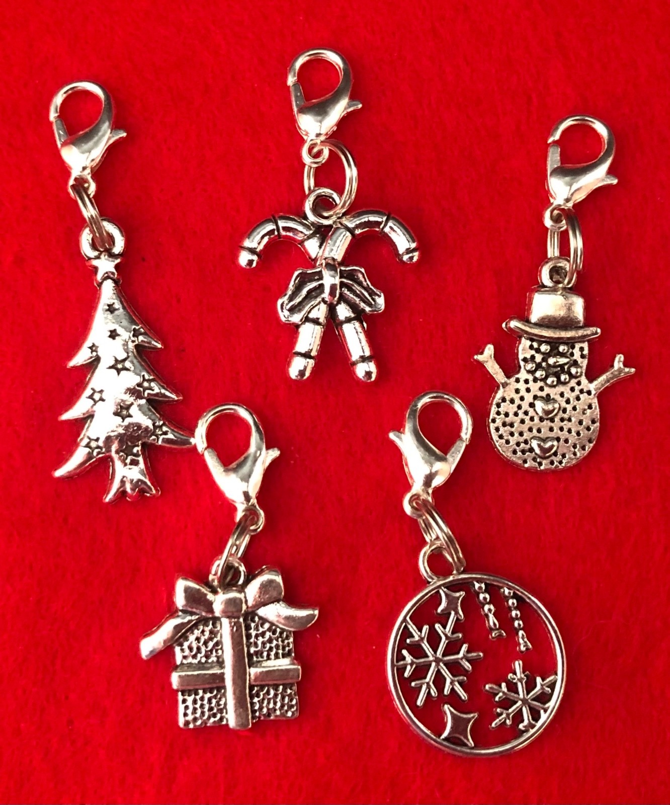 Pack of 5 Tibetan Silver Clip On Christmas Charms∞Mixed Designs∞Gift Wrapped (c)