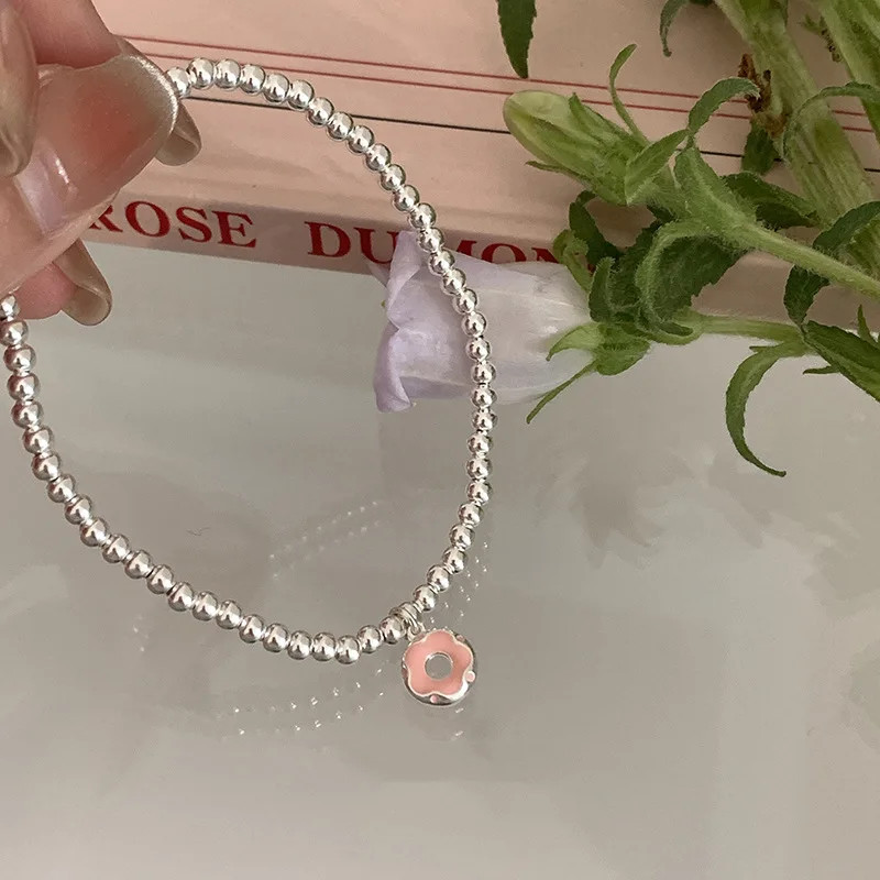 925 Silver Bracelet Bamboo Knot Band Pearl Accent Minimalist Women Style 1 Pc