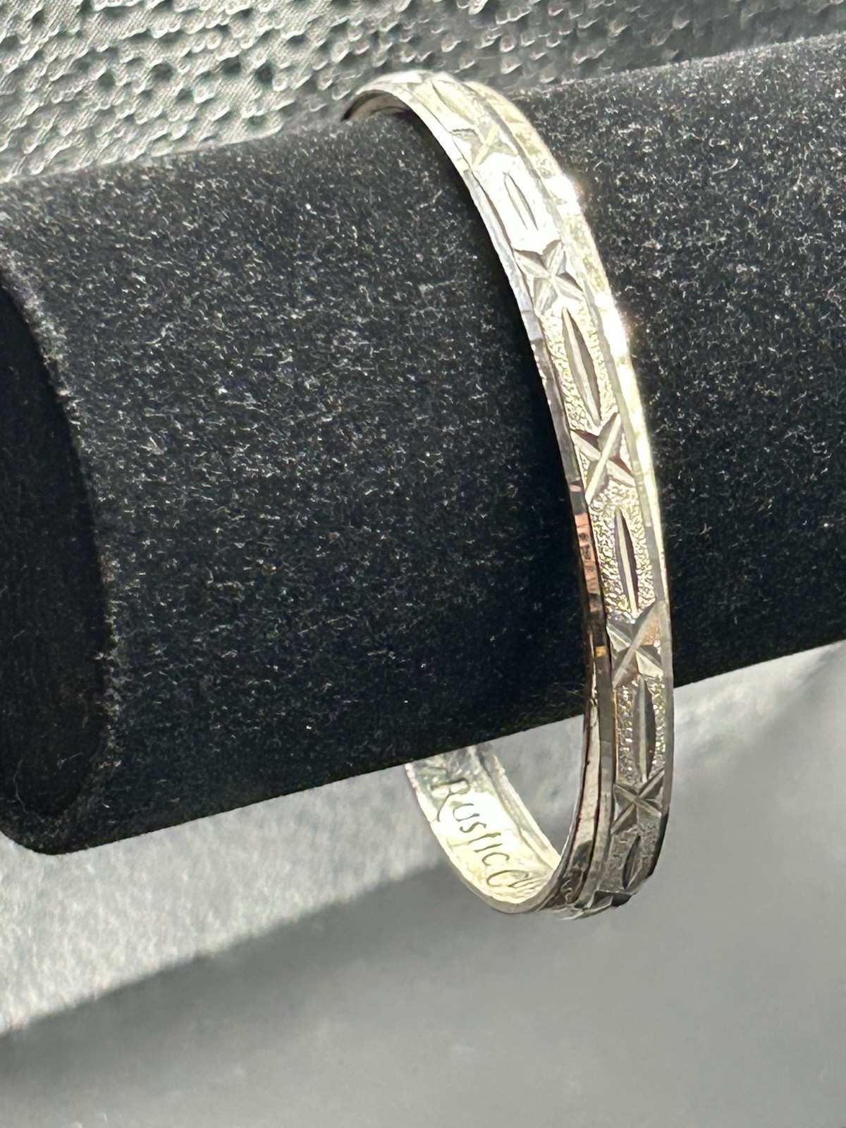 Rustic Cuff Silver Tone Star Pattern Bangle Bracelet Signed