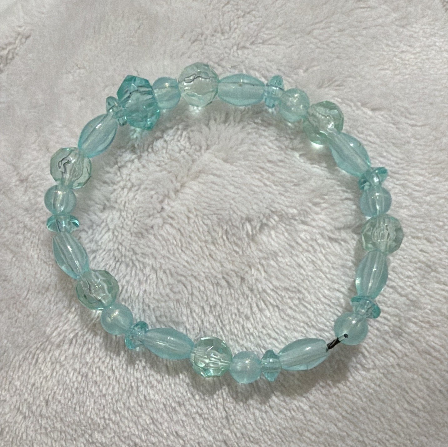 Blue Oval Glass Beaded Stretch Bracelet, Stackable Slip-On No Clasp