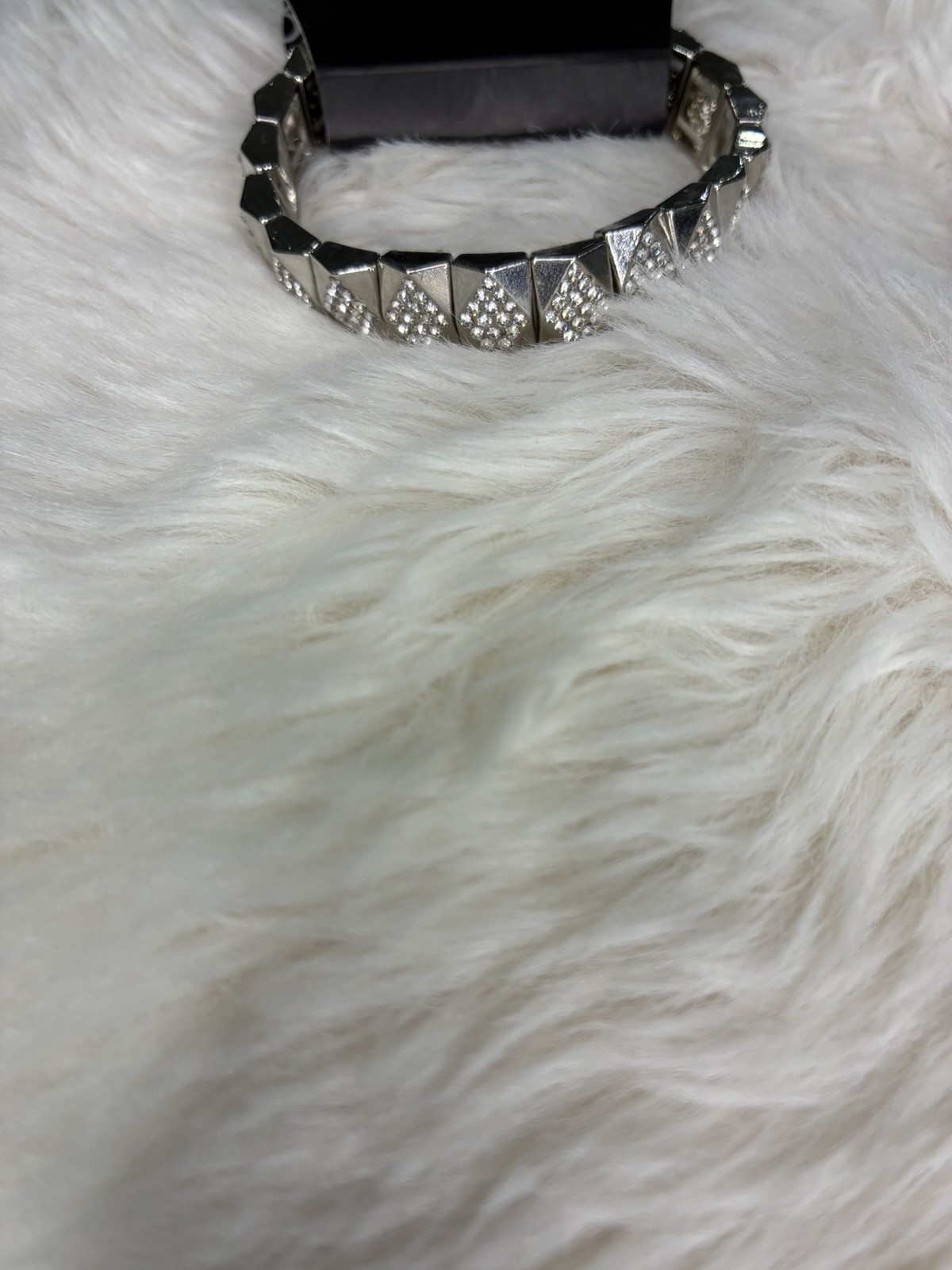 Paparazzi Silver Tone Stretch Link Bracelet w/ Clear Rhinestone Dangle Fringe