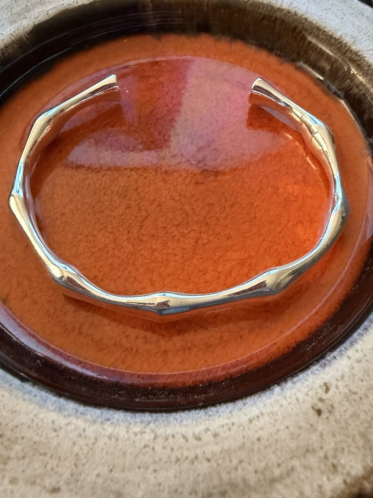 925 Stamped Silver Organic Cuff Bangle Bracelet 2.6” Size 7”