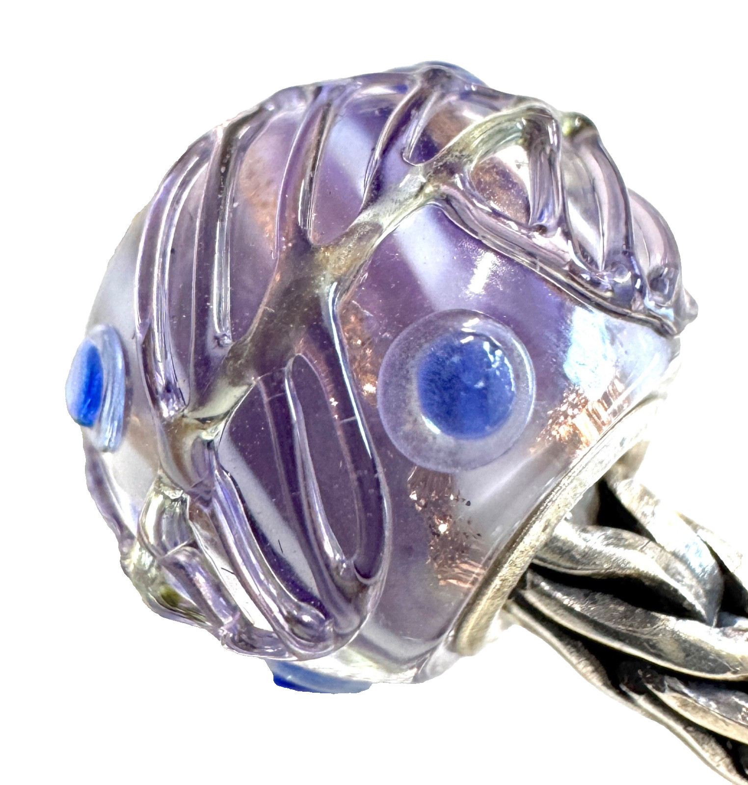 Trollbeads Sterling silver PURPLE BASE SPARKLY TEXTURED MINI BARREL