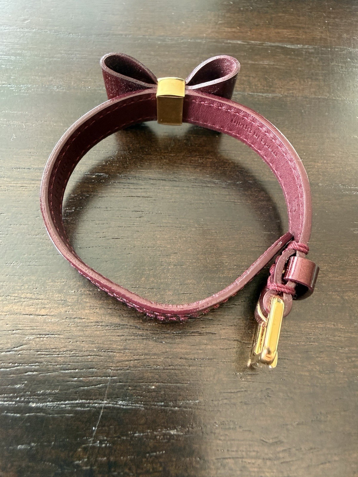 Louis Vuitton Adjustable Leather Bow Bracelet Maroon/Red Authentic with Pouch