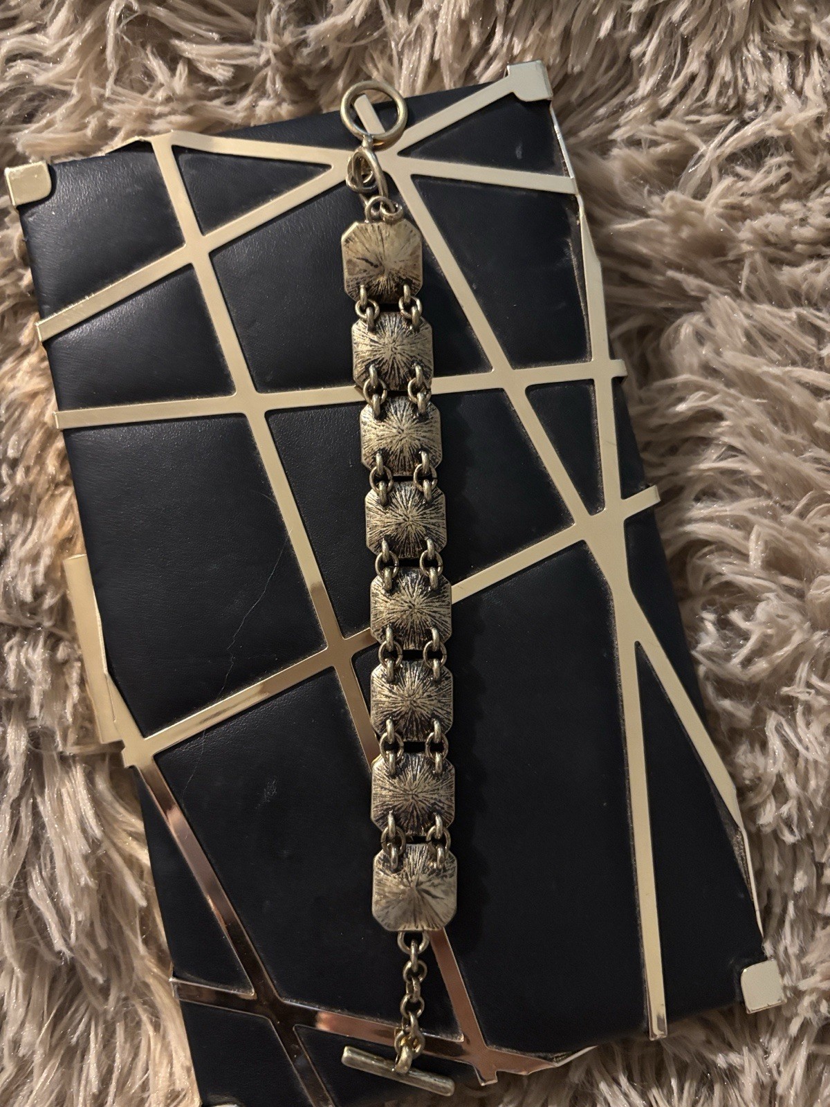 Chloe + Isabel Signed Crystal Link Chain Bracelet Gold Tone