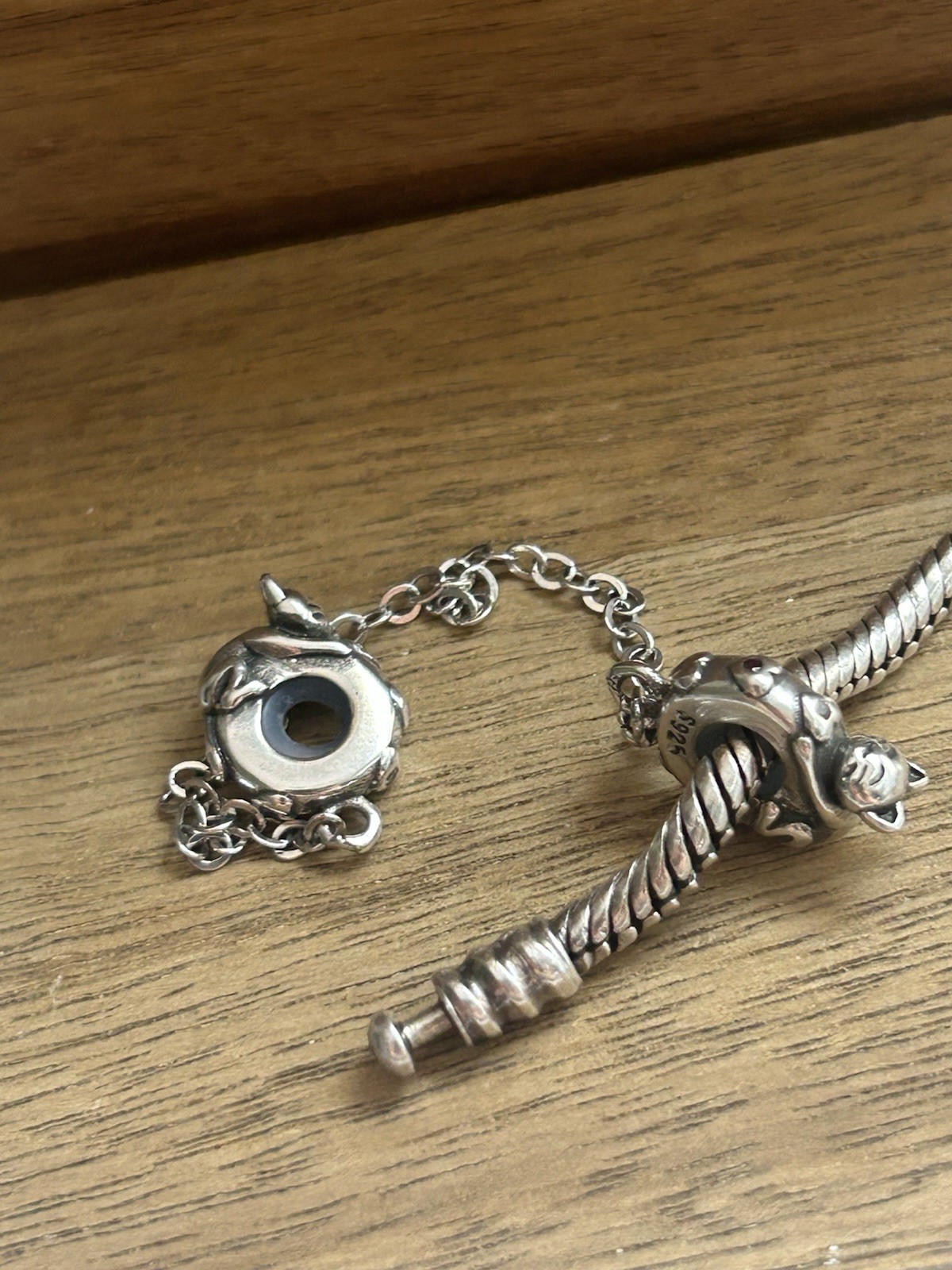 S925 Sterling Silver Cute Cats Safety Chain Charm Cat