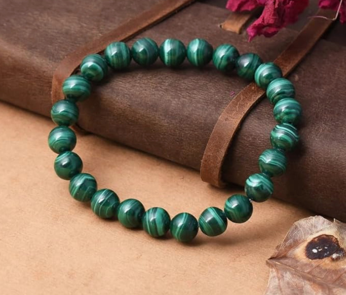 Genuine Malachite Stone Bracelet Healing 6mm Beads Green Crystal Unisex Jewelry
