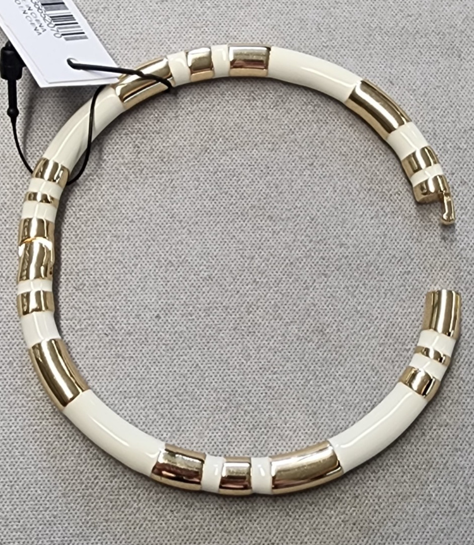 Chico’s Gold Tone White Enamel Hinge Bangle Bracelet 2.5″