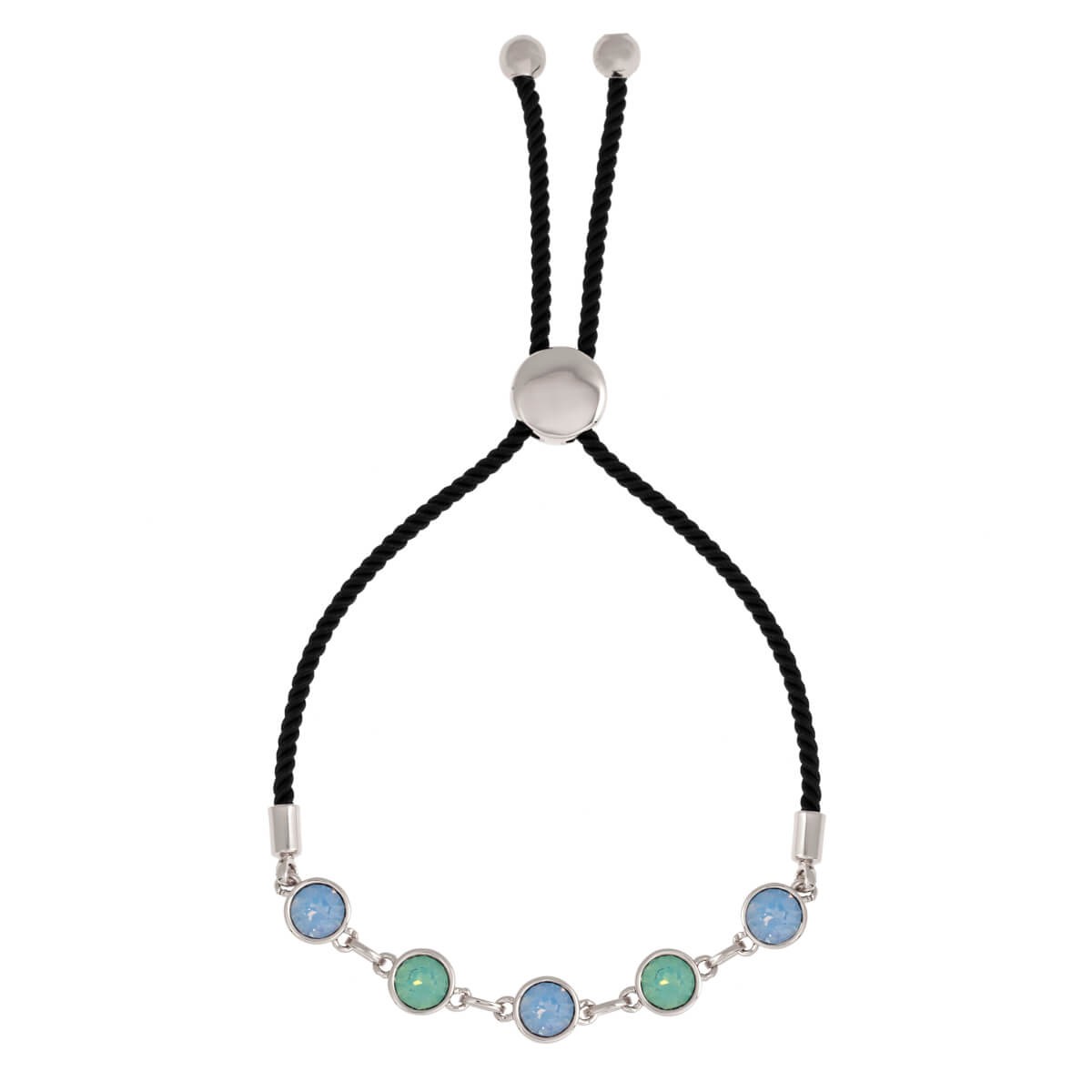 Elegant Confetti 18K White Gold Plated Blue and Green Bolo Black Rope Bracelet