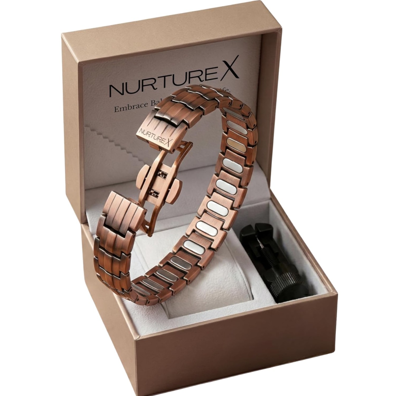 Men’s 10,000 Gauss Adjustable Copper Magnetic Bracelet with Easy Fold Over Clasp