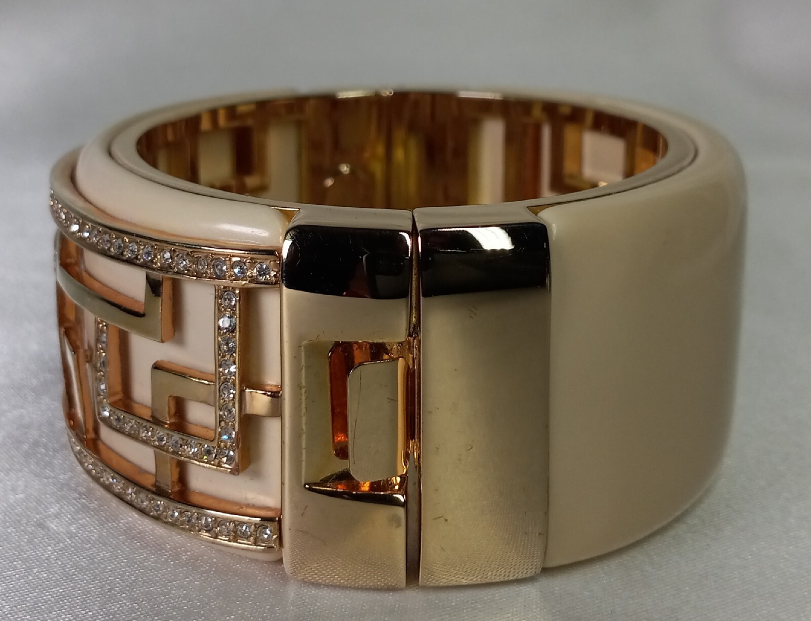 HSN Vintage Princess Amanda Charisma Club Art Deco Faux Ivory Cuff Bracelet