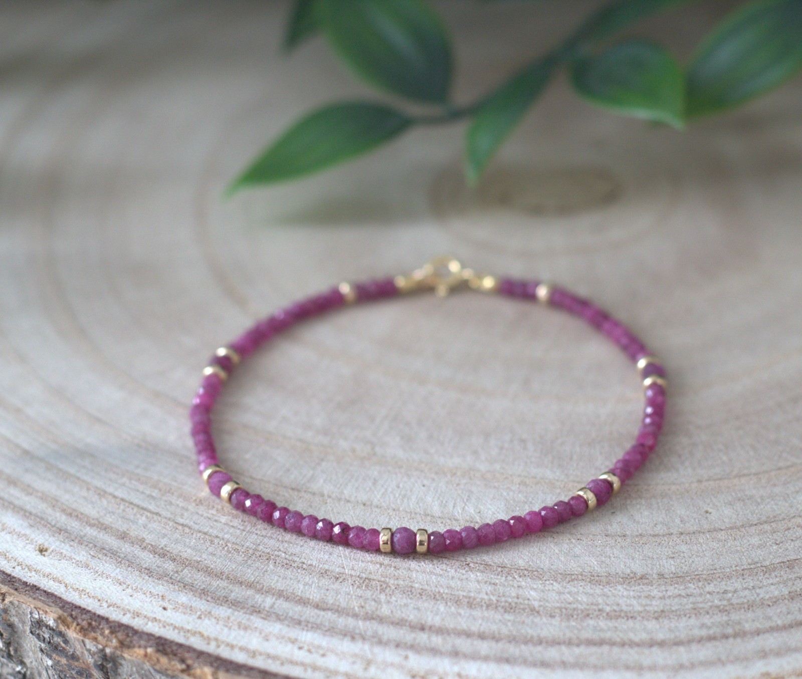 Ruby + 14K Gold spacers, Gemstone Bracelet, July Birthstone, 18k gold filled