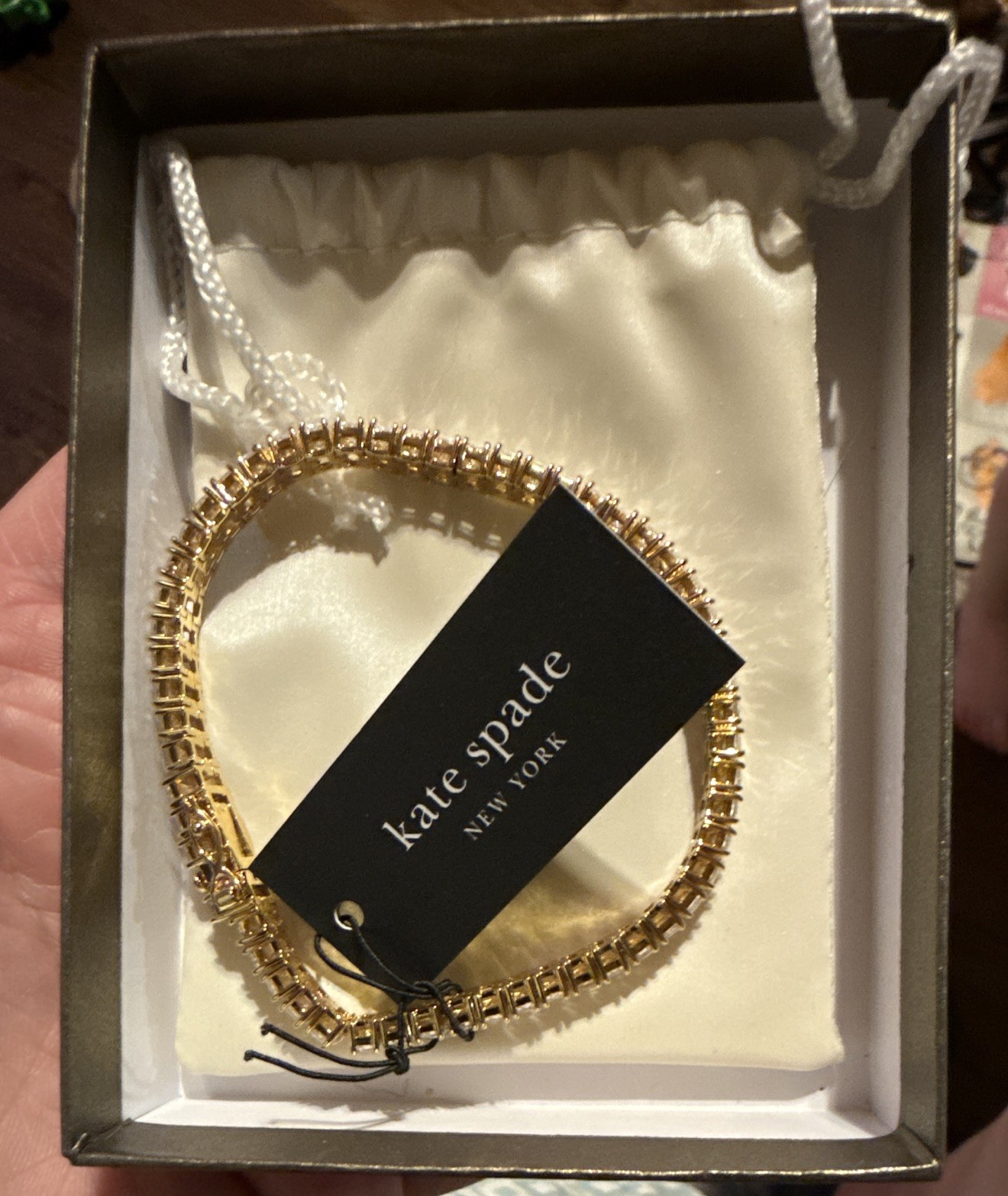 kate spade new york Gold Tone CZ Tennis Bracelet Baguette Channel-Set Box