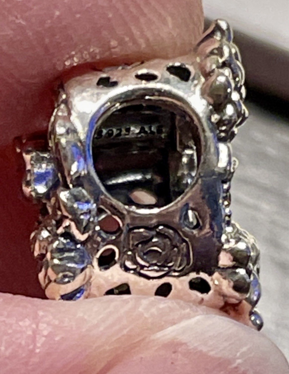 PANDORA Sterling Silver CZ Open Heart & Rose Flowers Charm Bead S925 ALE