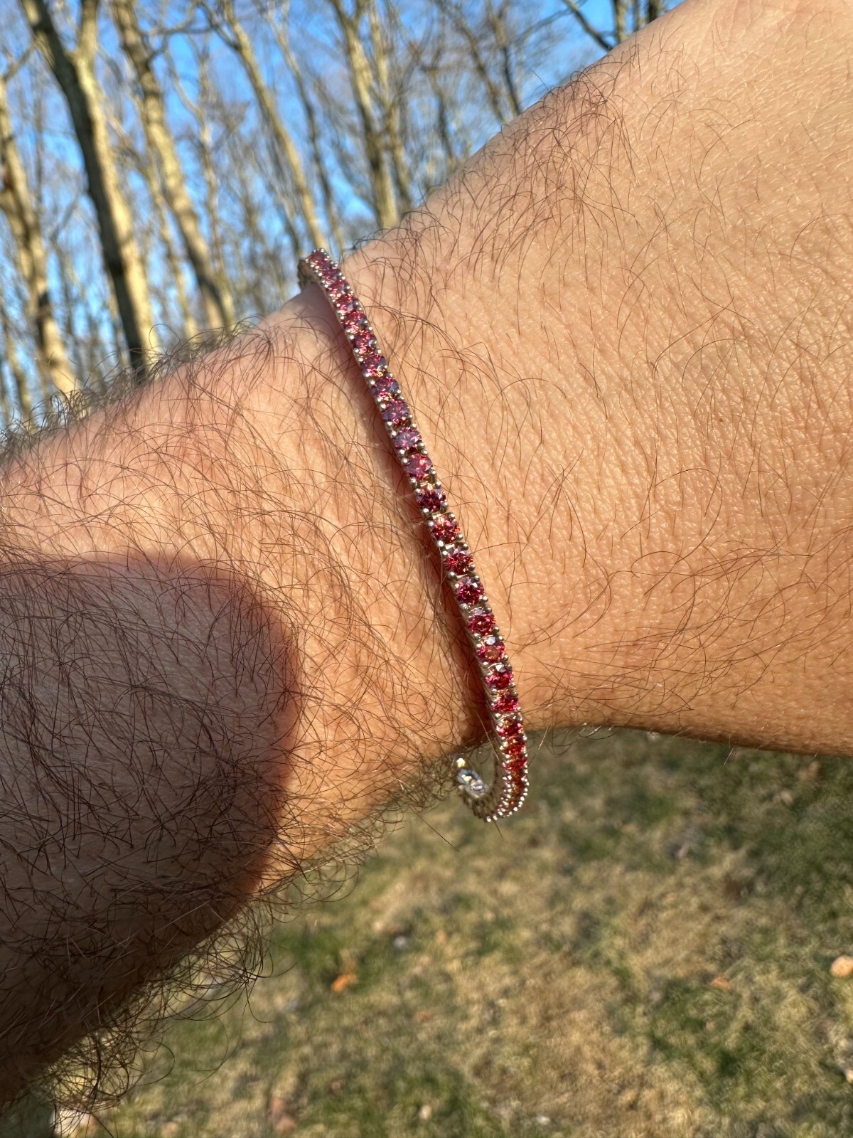 Real Iced Pink MOISSANITE 3mm Tennis Bracelet 925 Silver Passes Tester GRA
