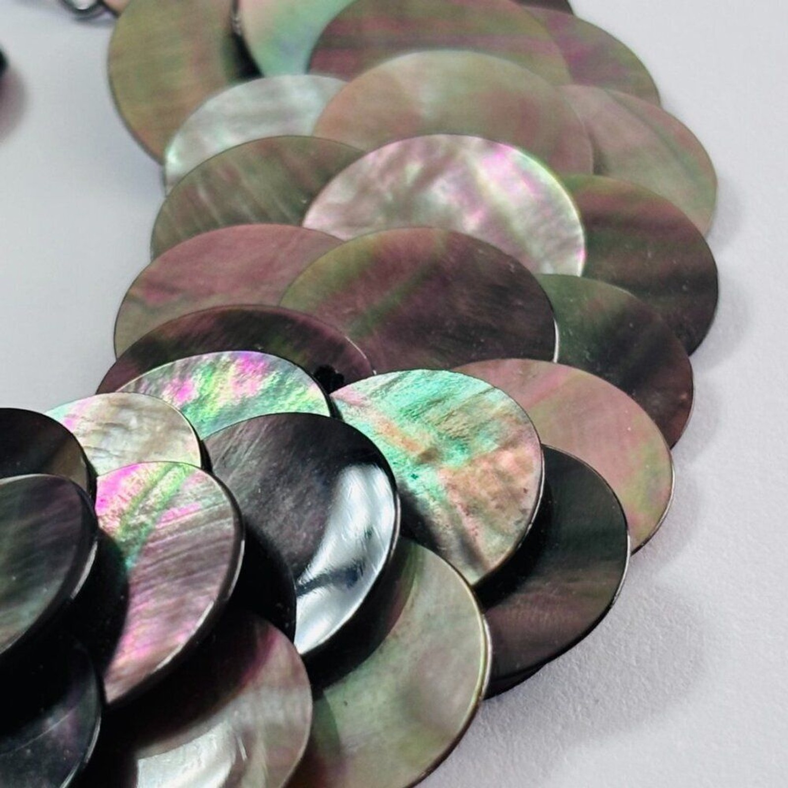 Chico’s Iridescent Mother of Pearl Shell Sequin Statement Bracelet Antiqued