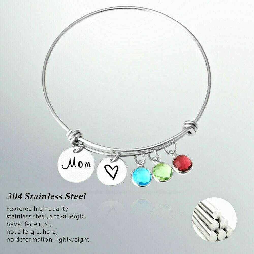 Stainless Steel Heart Round Pendant Charm Bangle Bracelet Pack of5 Gift
