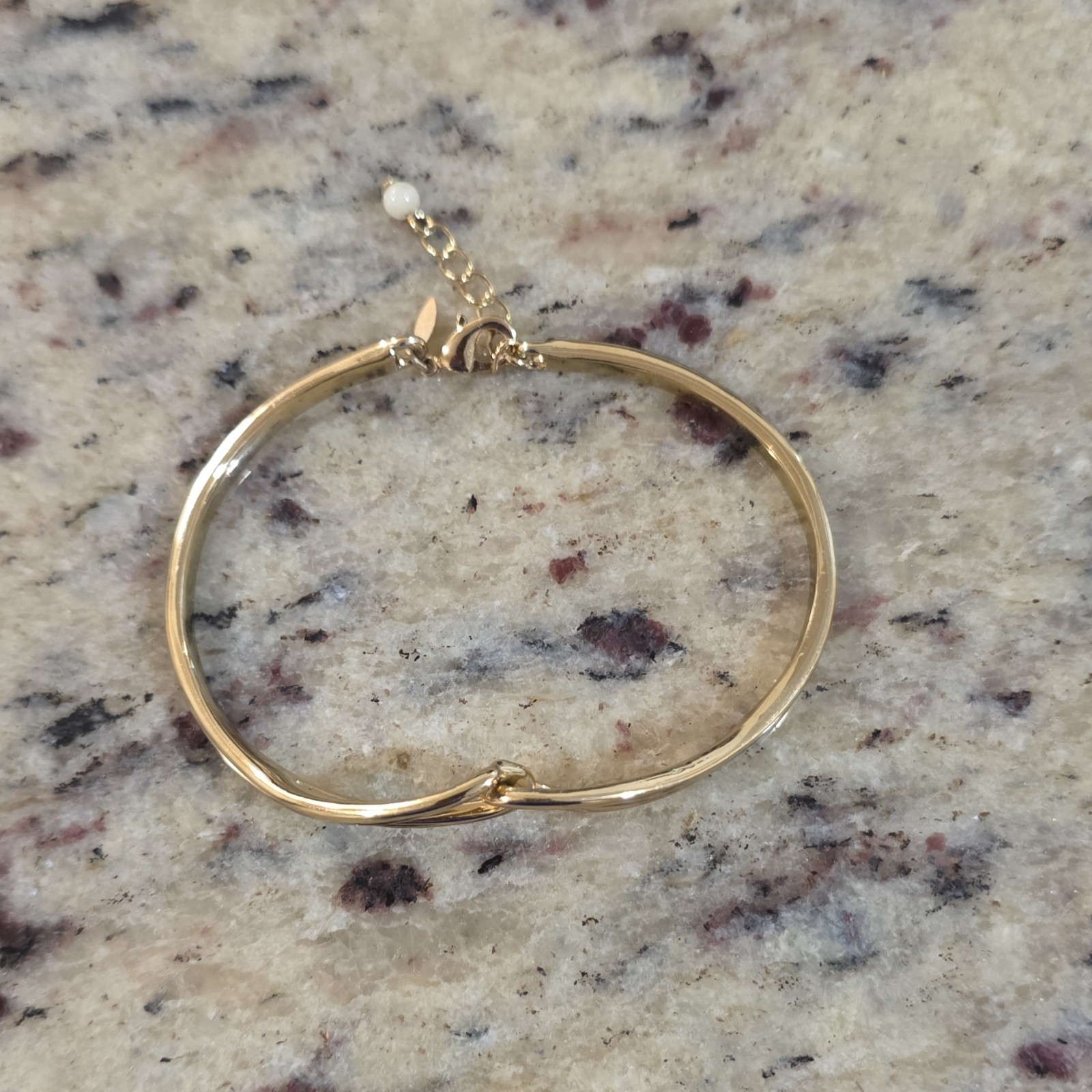 Gold Tone Knot Bangle Cuff Bracelet, Metal, Hook Closure, Adjustable, No Stone