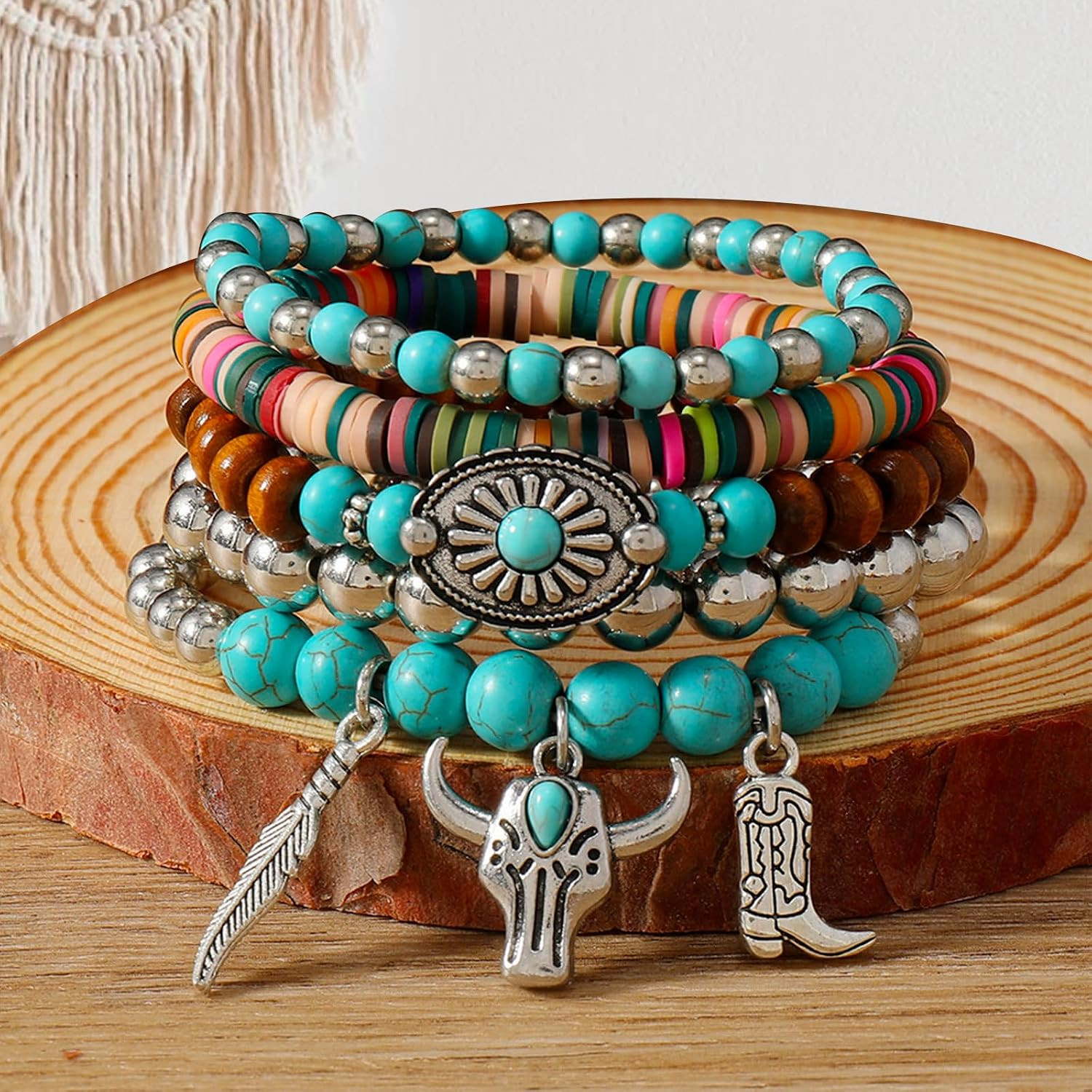 Western Bracelets for Women Cowgirl Turquoise Beaded Bracelets Stackable Bracele