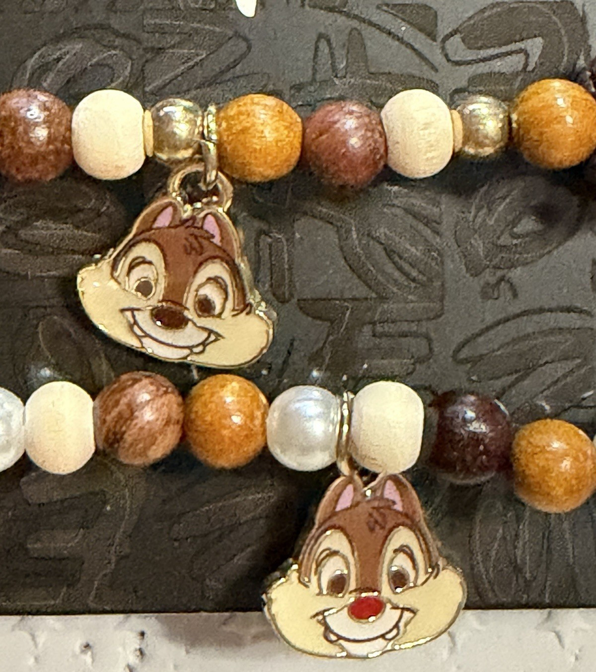 Disney Chip & Dale Besties Best Friend Bead Bracelet Set 2 Pack Metal Charm NEW