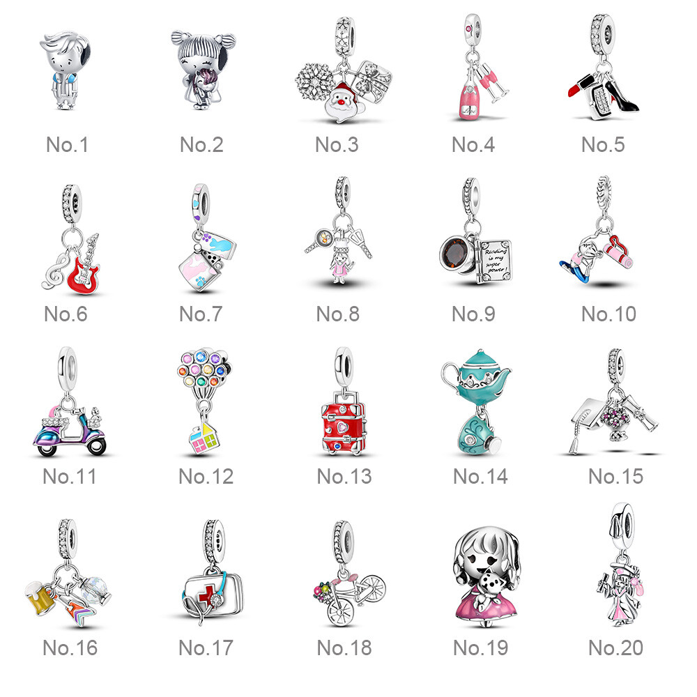 European Life Food Travel DIY Charm CZ For Beacelet Necklace 925 Silver Plated