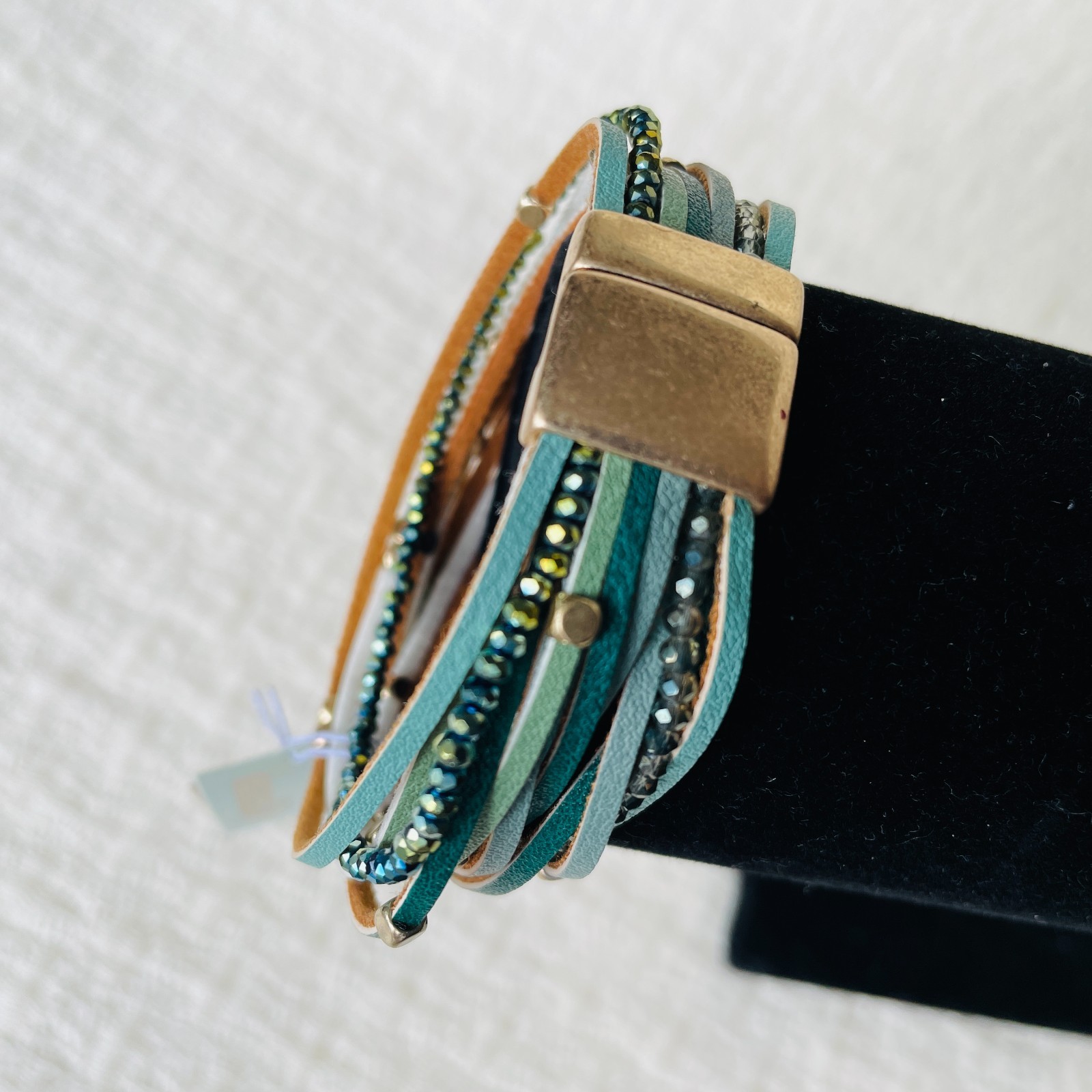Lonna & Lilly Gold-Tone Beaded & Faux-Leather Multi-Row Magnetic Bracelet, 7.25″