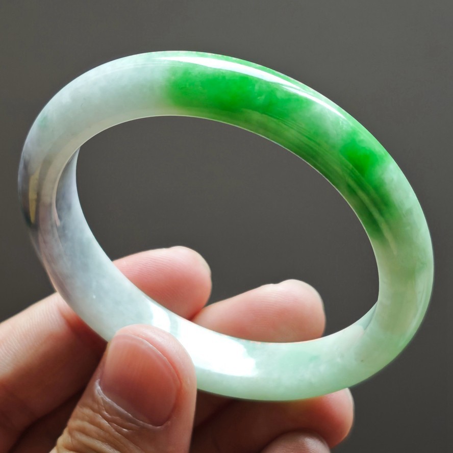 56mm Natural Burma Green Purple Jadeite Jade Bracelet Emerald Jade Bangle 4082