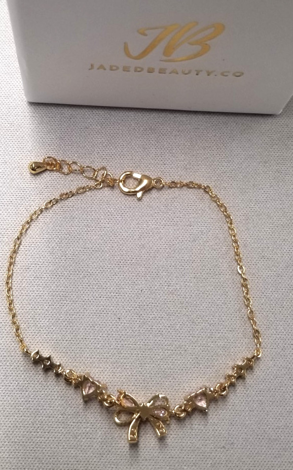 Jaded Beauty.Co Gold Plated Cubic Zirconia Bow Bracelet 6.5″+1″