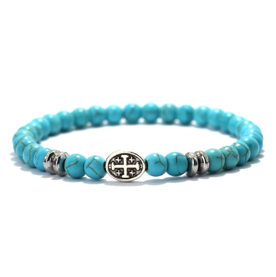 Men’s Cross Beaded Bracelet Lava Turquoise Tiger Eye Viking Style