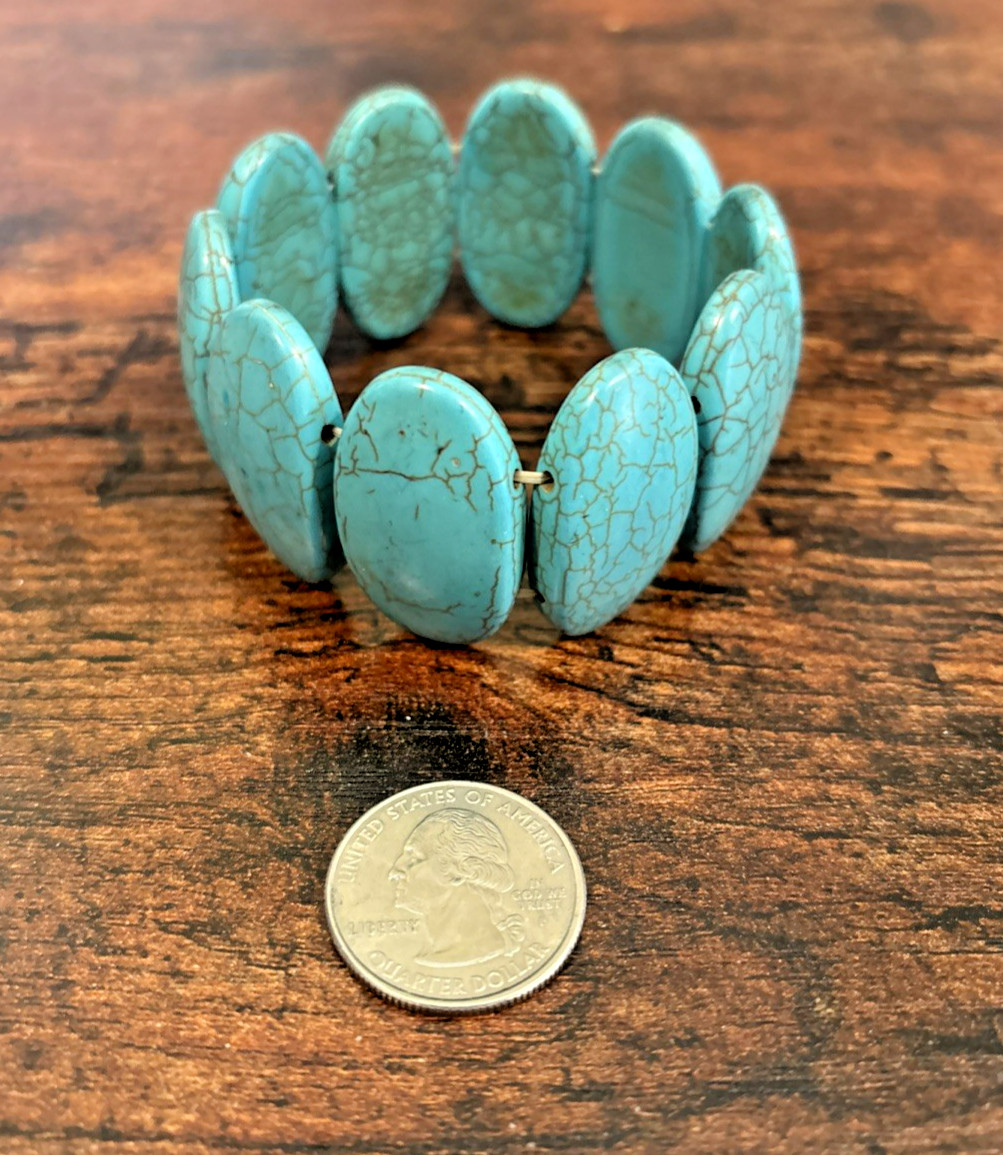 Lot 14 Faux Simulated Turquoise Fashion Jewelry Bracelets Stretch Cuff Tennis
