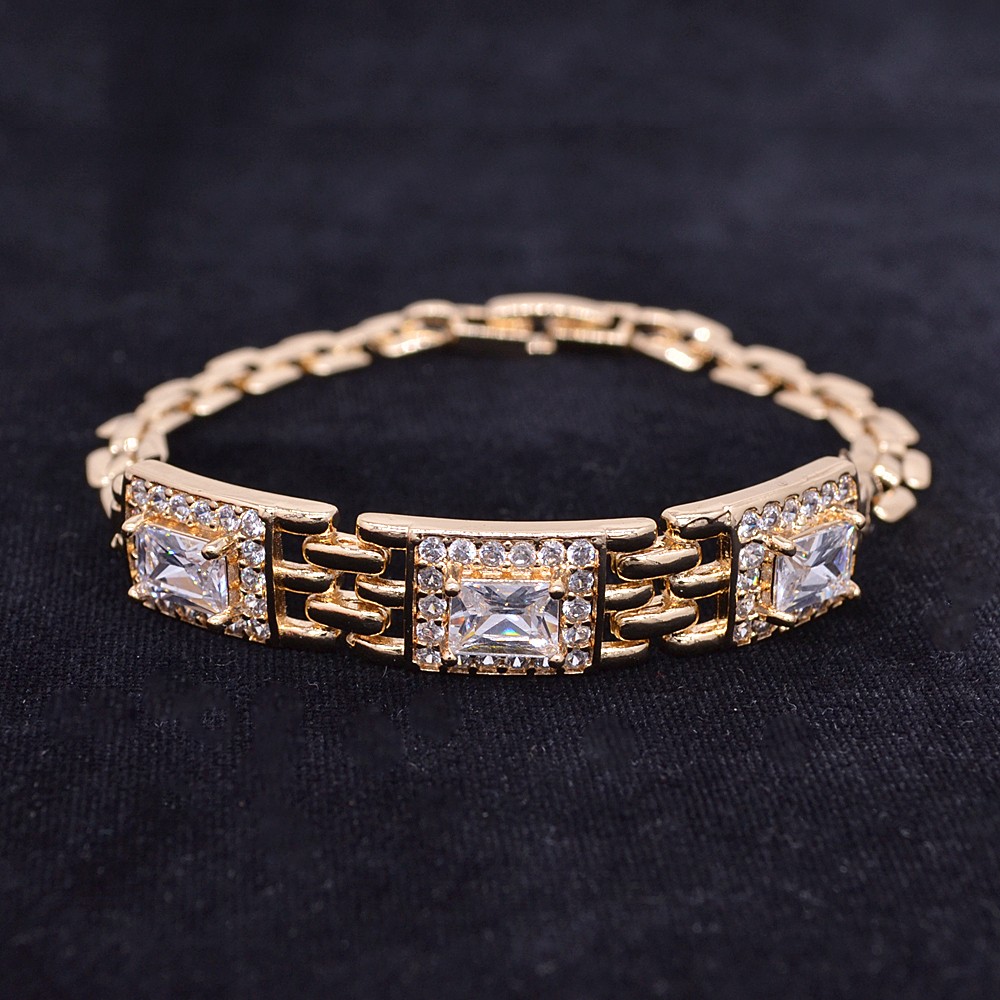 18K Yellow Gold Filled Women Fashion Black Mystic Topaz Rectangle Bracelet
