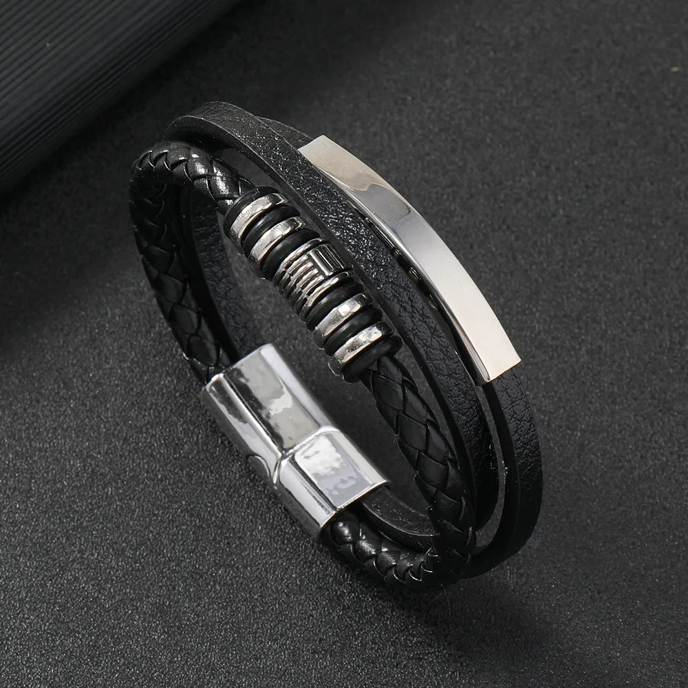 Bracelet 21CM Multilayer Braided Rope Bracelets for Male Trendy Leather