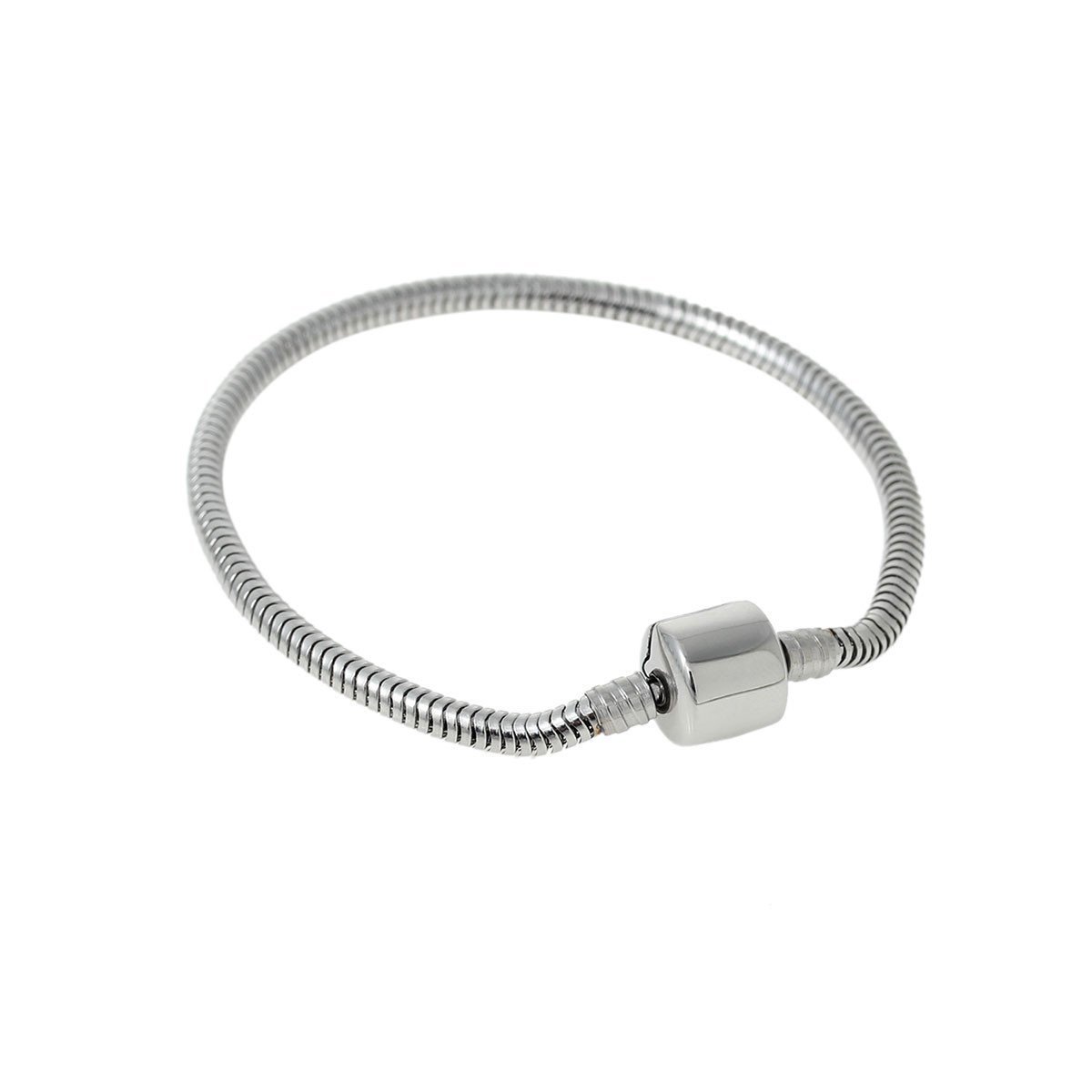 17cm(6 6/8″) Stainless Steel European Snake Chain Charm Bracelet Snap Clasp