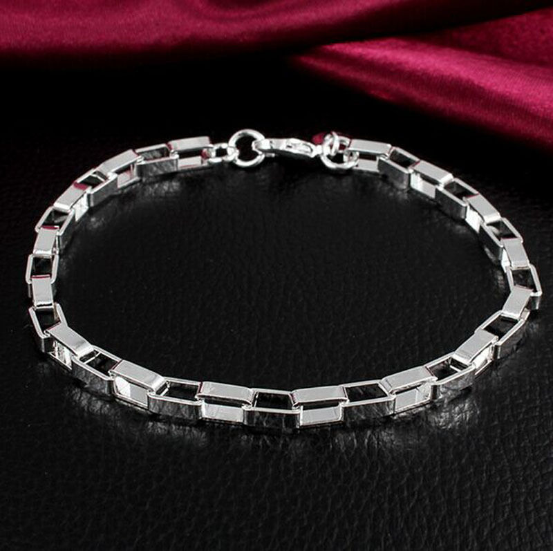 Women Fashion Jewelry 925 Sterling Silver Plated Large Box Chain Bracelet