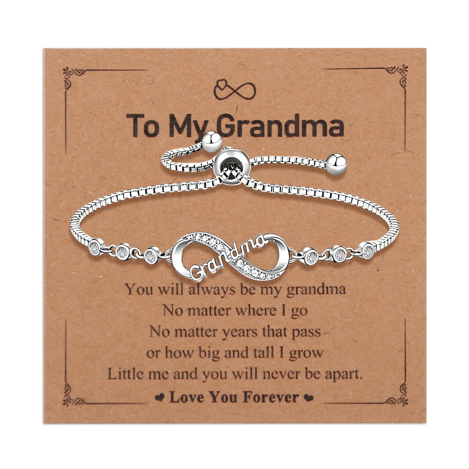 Silver-tone Infinity Love Bracelet For Women Stainless Steel CZ Chain Bring Card