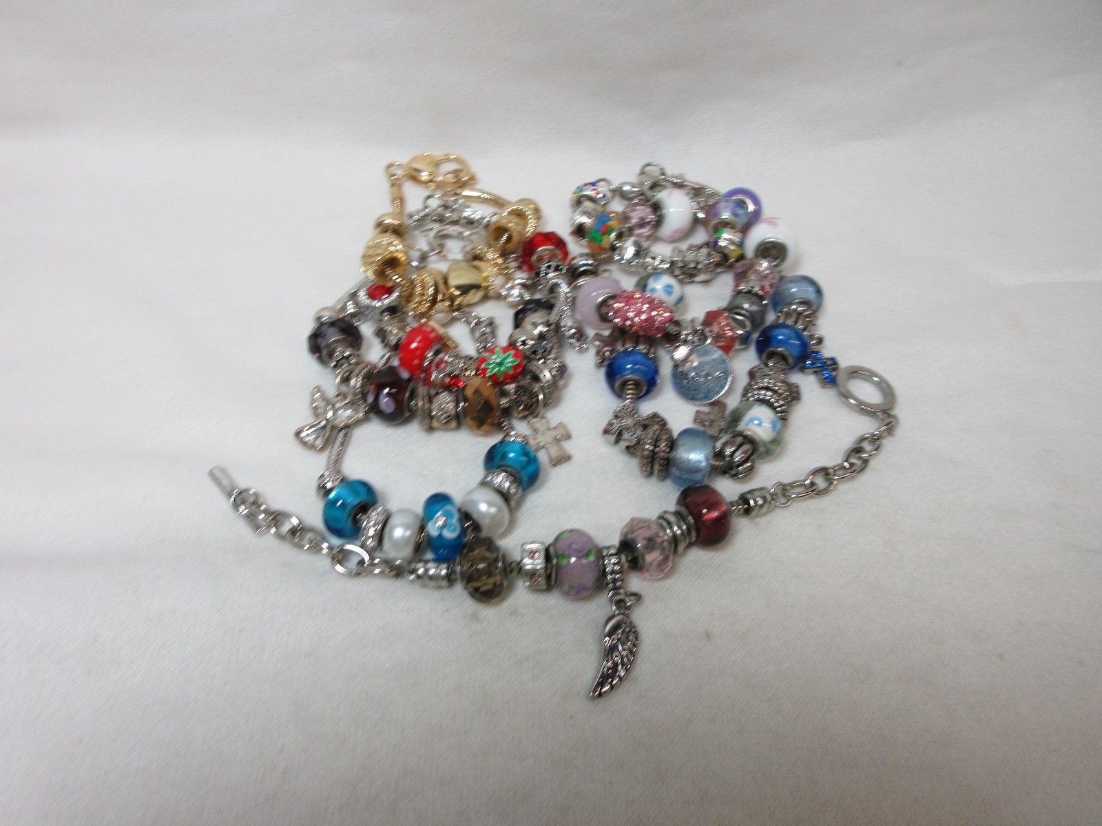 LOT OF SLIDE CHARM BRACELETS ASSORTED LOT MULTI COLOR ART GLASS #7