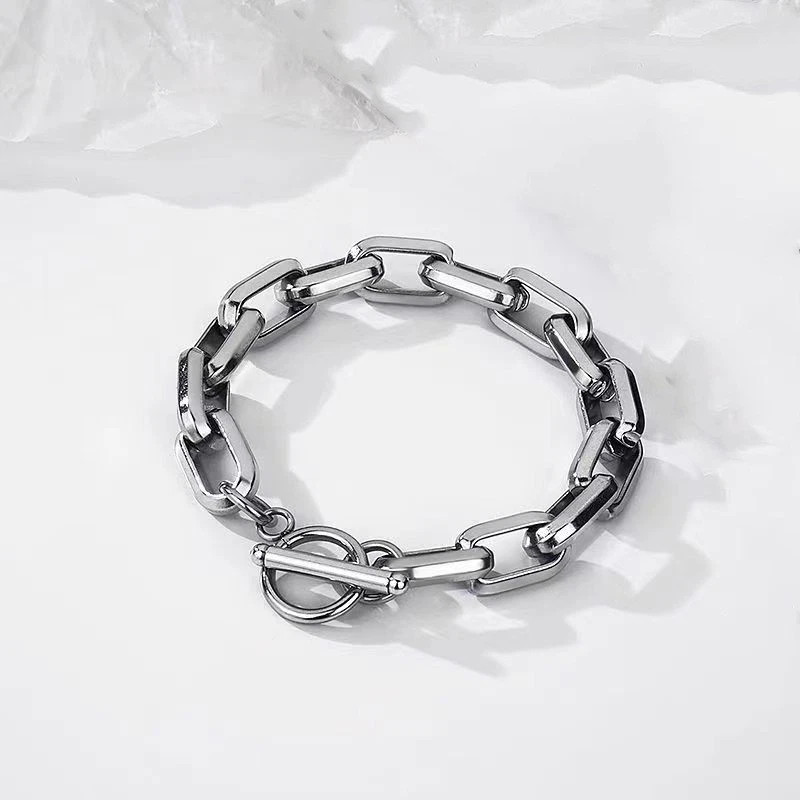 Silver Mens Punk Titanium Steel Chain Curb Cuban Link Bracelet Gifts Men Women