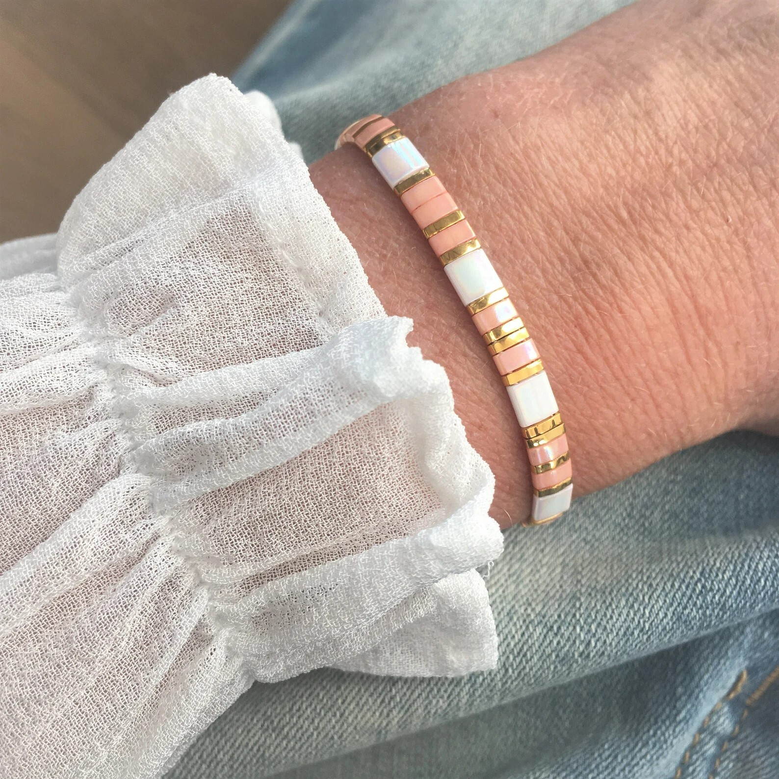 Miyuki Pink Tila Beads Boho Waterproof Adjustable Women Vintage Bracelet Anklet