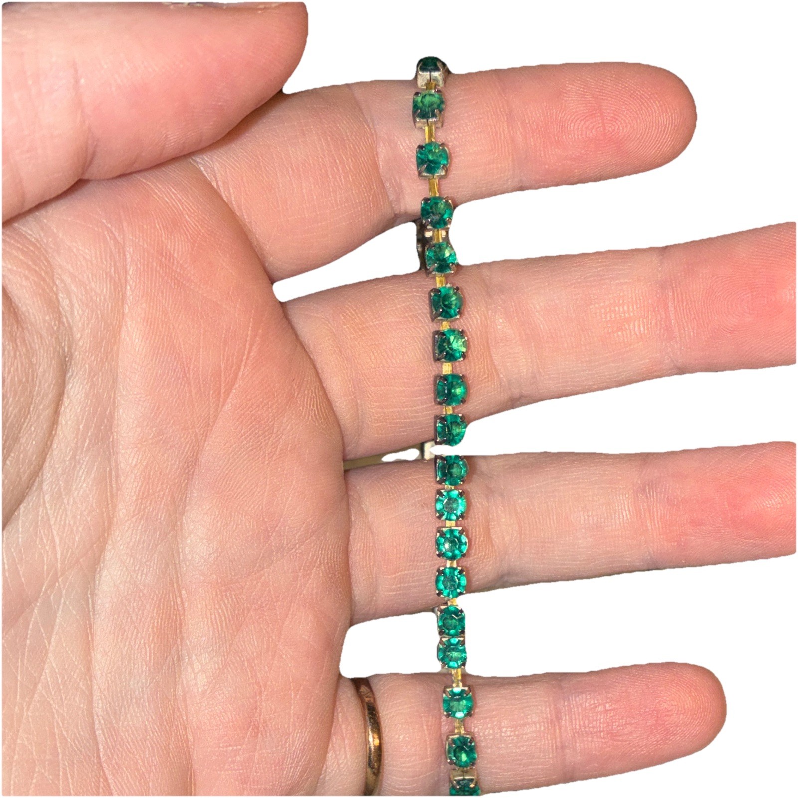 70’s Vintage Hunter Green tennis bracelet w/ cross charm