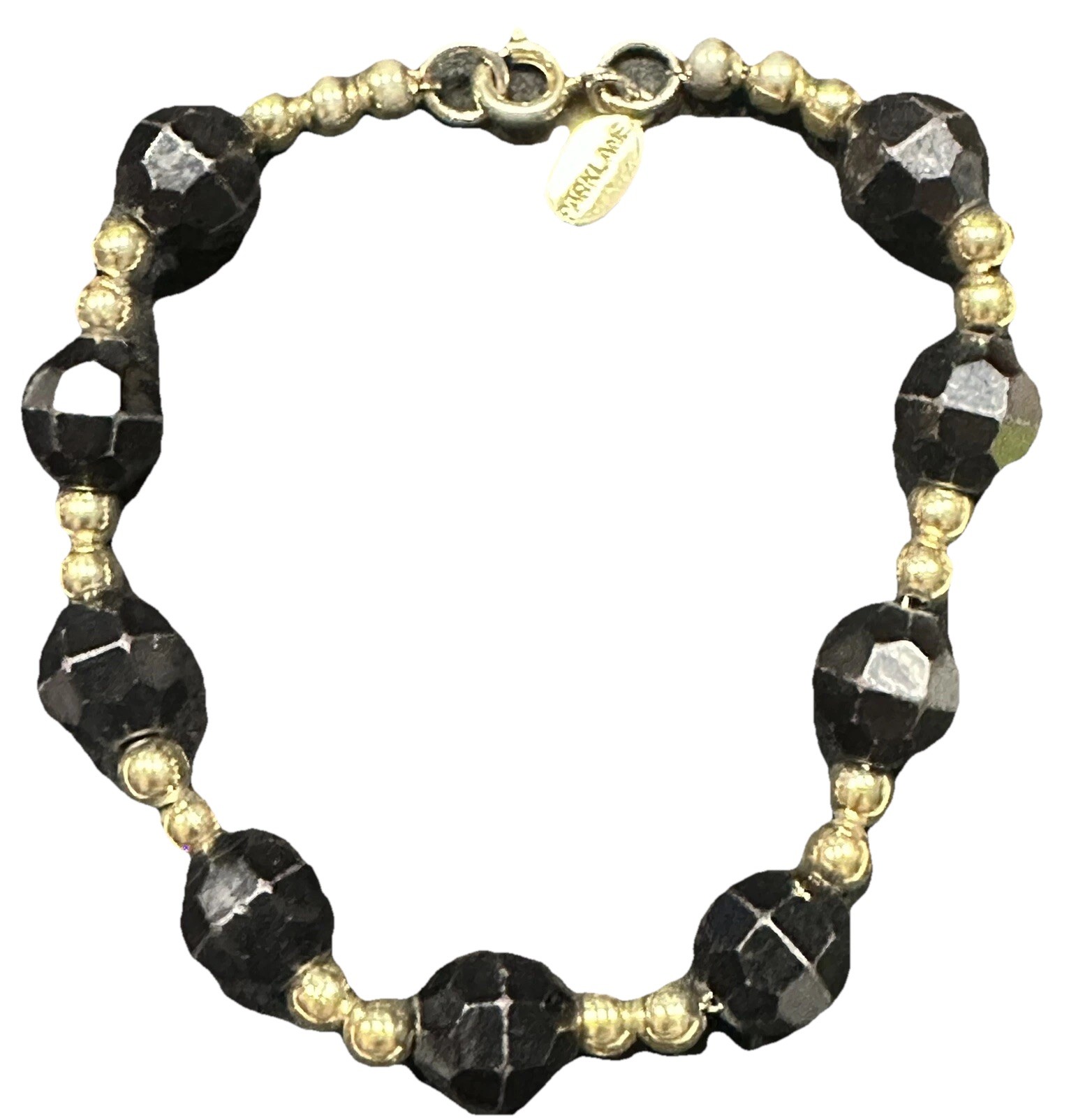 PARK LANE VTG Bracelet Black Facet Beads Lucite Gold Tone 8” Spring Ring Clasp