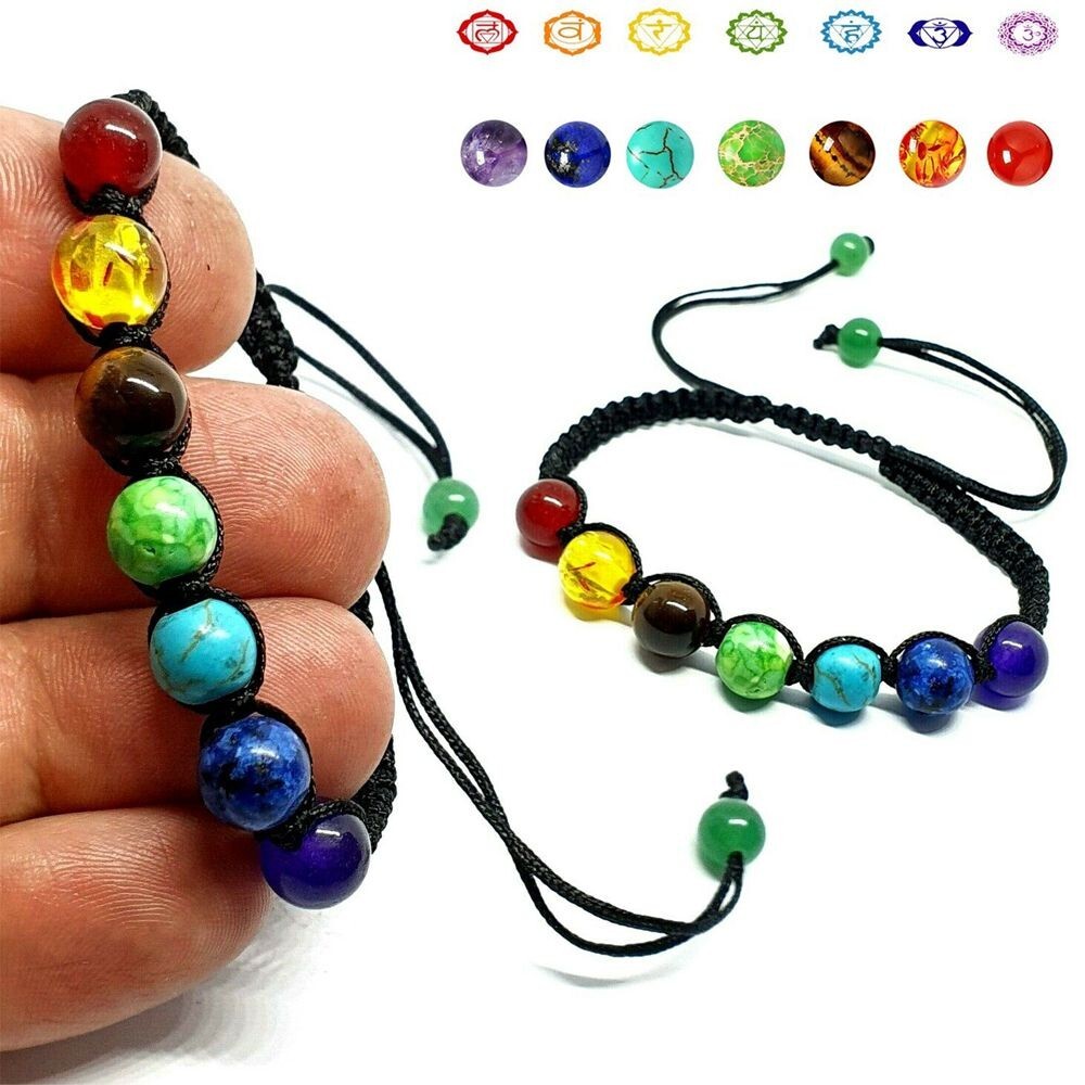 7 Chakra Bracelet Natural Stone Bangle Amethyst Tiger Eye Beaded Braided…