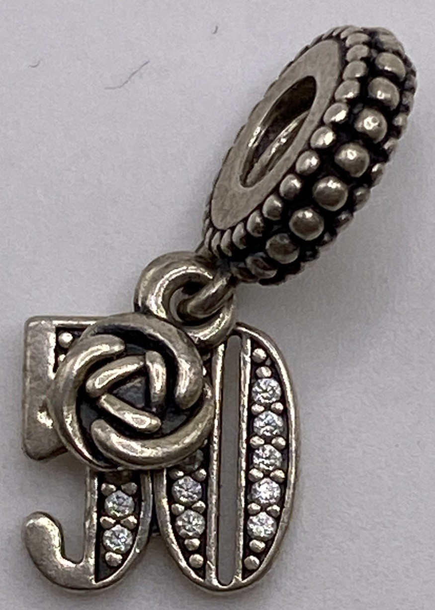 Authentic Pandora S925 ALE SS 50th Birthday Anniversary Dangle Charm 797264CZ