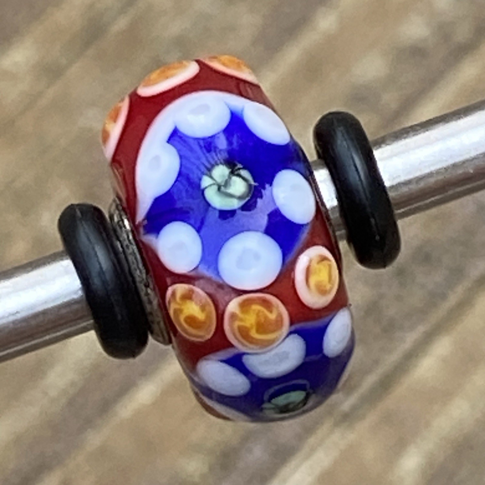 Authentic Trollbeads Unique OOAK Bead Red, Blue, Yellow & White