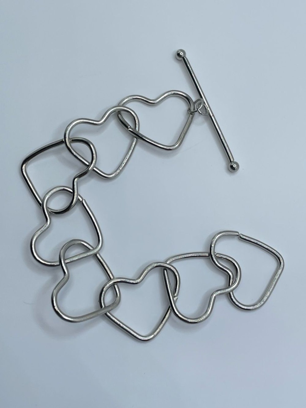 Silver Tone Heart Link Bracelet Modern Toggle Clasp