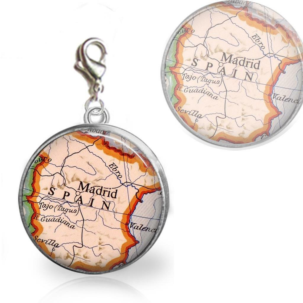 Spain Map Country Outline Glass Top 20mm Clip On Charm for Bracelet